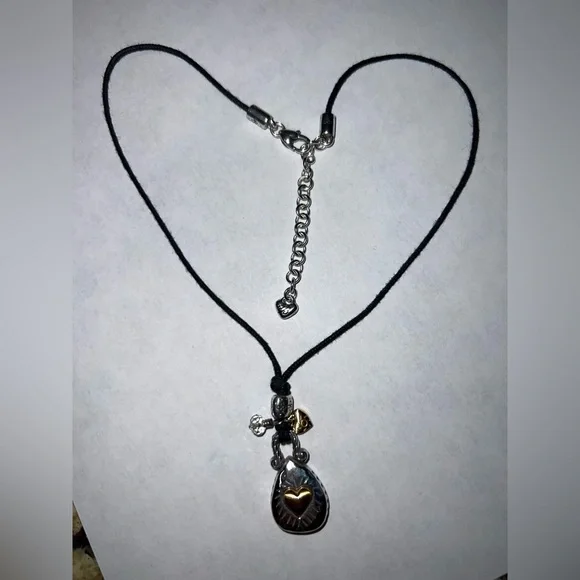 Brighton Black Cord Necklace with Silver and Gold Heart Pendant - Picture 1 of 5